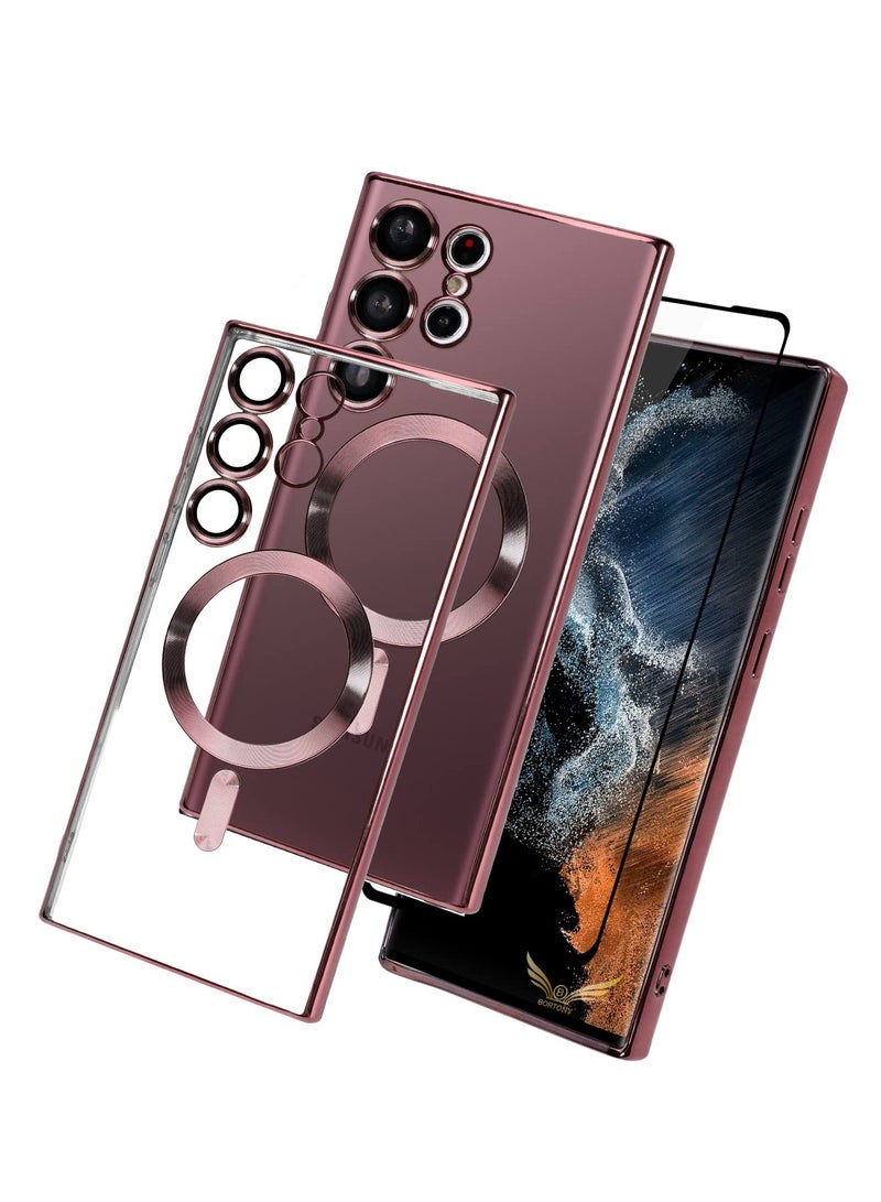 BORTONY Galaxy S23 Ultra Case Plating Magnetic Case with Screen Protector Magnetic Cover Clear Body Slim Fit Shockproof Magsafe for Samsung Galaxy S23 Ultra Cover 6.8 inch - Image 1