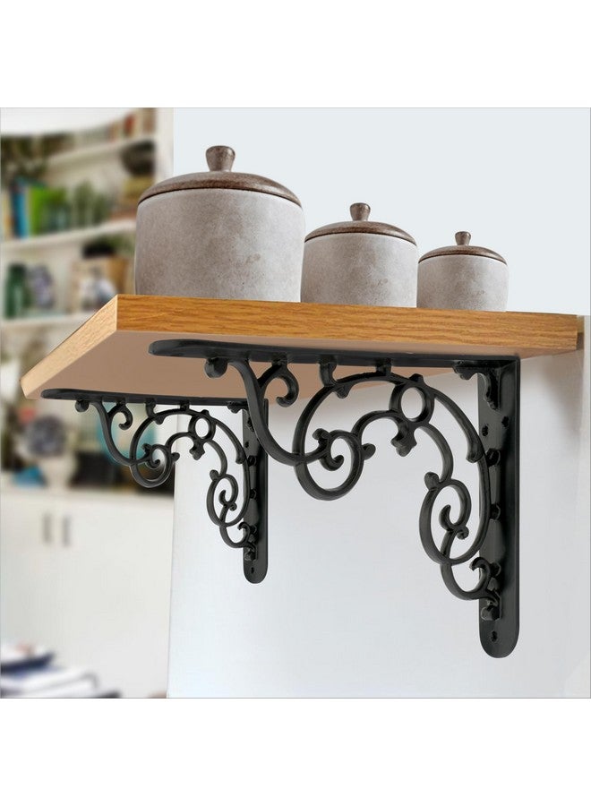 GHAR DWAR Metal Handcrafted Shelf Bracket for Floating Shelves L Angle Decorative Corner L Shaped Brace Joint Heavy Duty Wall Mounted Shelf Supporter Corner Brace Holder (Pack of 2, Black) - Image 1