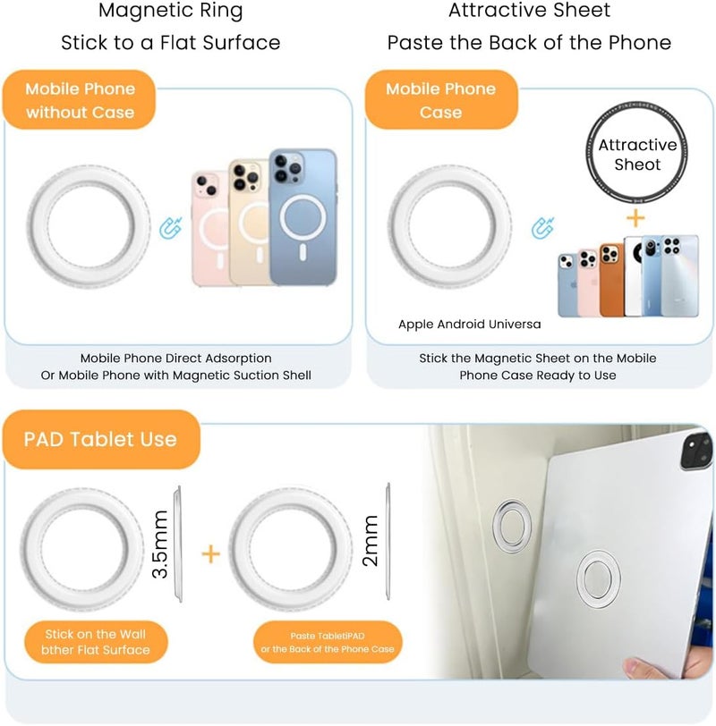 هاسذيب حامل حلقة مغناطيسي HASTHIP® لأجهزة iPhone 12 13 14 15، حامل هاتف متوافق مع MagSafe عالمي، قاعدة مغناطيسية قوية للسيارة والمكتب والجدار، مقبض هاتف قابل للطي، ملحق غطاء PU آمن - Image 3