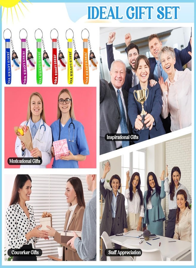 بيميمو مجموعة Bememo المكونة من 12 قطعة من سلاسل مفاتيح صغيرة على شكل يسوع، مصنوعة من السيليكون، تحمل آيات من الكتاب المقدس، وهي هدية دينية للكنيسة (ملونة، بتصميم "يسوع يحبك"). - Image 5