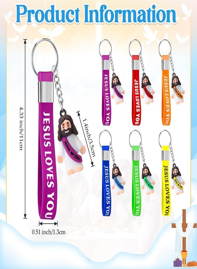 بيميمو مجموعة Bememo المكونة من 12 قطعة من سلاسل مفاتيح صغيرة على شكل يسوع، مصنوعة من السيليكون، تحمل آيات من الكتاب المقدس، وهي هدية دينية للكنيسة (ملونة، بتصميم "يسوع يحبك"). - Image 2