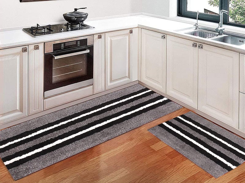 SKIVE India Kitchen Mat and Runner with Anti Skid BackingColour Redpatta Grey Set of 2 40x12040 x 60 CM - Image 1