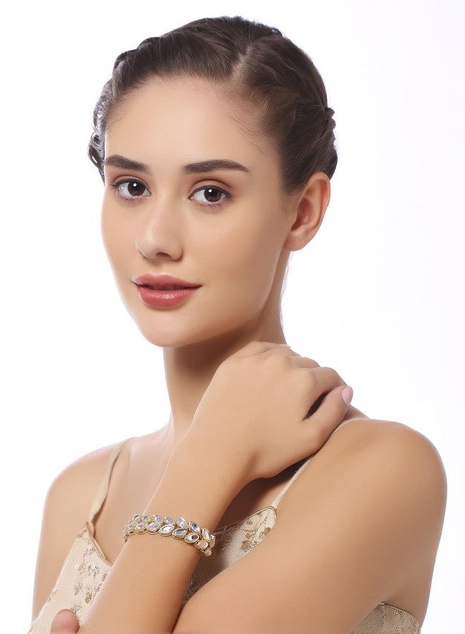 fabula Jewellery Gold Kundan Bracelet - Party-Wear Indo-Western - For Women & Girls Stylish Latest (VMB61_Z1) - Image 3