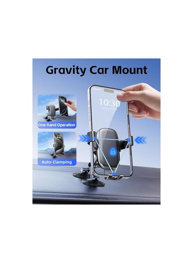 Green Tiger Universal Car Dashboard Phone Holder Mount, with 360° Rotating Gravity Sensor Clamp, Stable Metal & Sticky Base Cradle, Hands-Free Driving, for iPhone, Android, GPS, Grey - Image 3