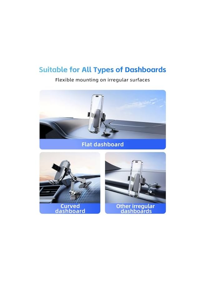 Green Tiger Universal Car Dashboard Phone Holder Mount, with 360° Rotating Gravity Sensor Clamp, Stable Metal & Sticky Base Cradle, Hands-Free Driving, for iPhone, Android, GPS, Grey - Image 2