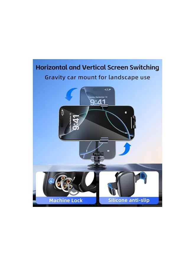 Green Tiger Universal Car Dashboard Phone Holder Mount, with 360° Rotating Gravity Sensor Clamp, Stable Metal & Sticky Base Cradle, Hands-Free Driving, for iPhone, Android, GPS, Grey - Image 4