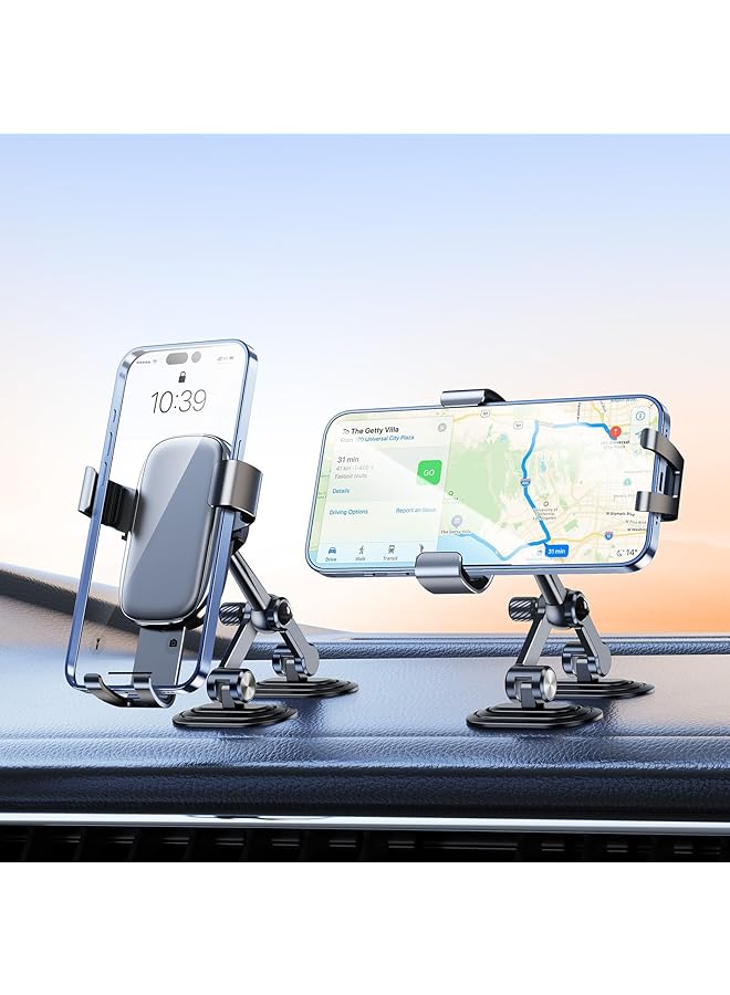 Green Tiger Universal Car Dashboard Phone Holder Mount, with 360° Rotating Gravity Sensor Clamp, Stable Metal & Sticky Base Cradle, Hands-Free Driving, for iPhone, Android, GPS, Grey - Image 1