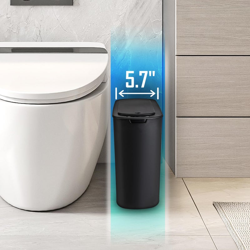 Cesun Automatic Motion Sensor Black Bathroom Trash Can with Lid, 2.6 Gallon Touchless Trash Bin, Smart Plastic Slim Garbage Can Small Wastebasket for Toilet, Office, rv, Bedroom, Living Room - Image 2