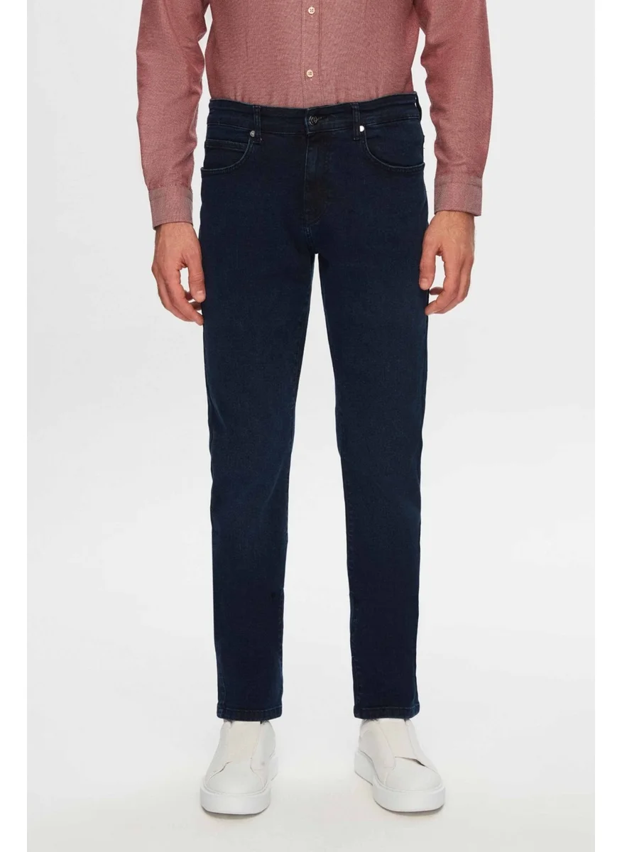 D'S DAMAT Slim Fit Navy Blue Plain Jeans Five Pocket Lycra Washed Denim Trousers 6HCJ3ORT00102