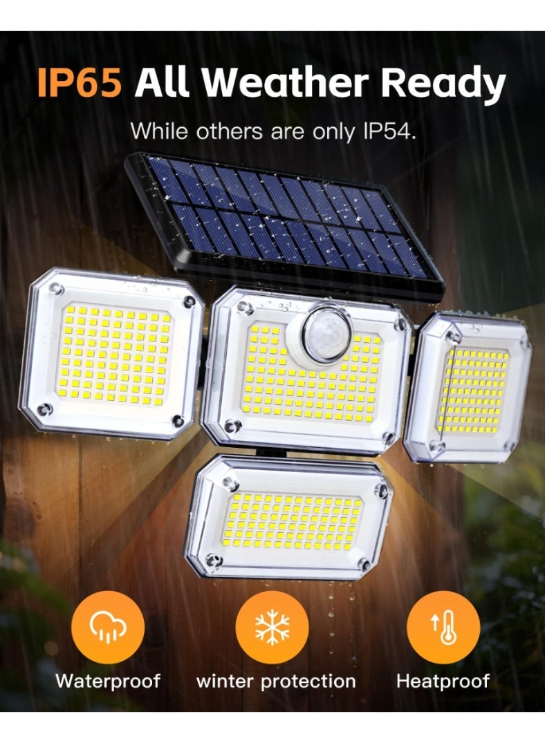 يلا بيك مصابيح شمسية خارجية، مصباح جداري LED رباعي الجوانب بمستشعر حركة ومقاوم للماء بمعيار IP65، 3 أوضاع إضاءة تعمل بالطاقة الشمسية للحديقة والفناء والشرفة (أبيض 6500 كلفن) - Image 4