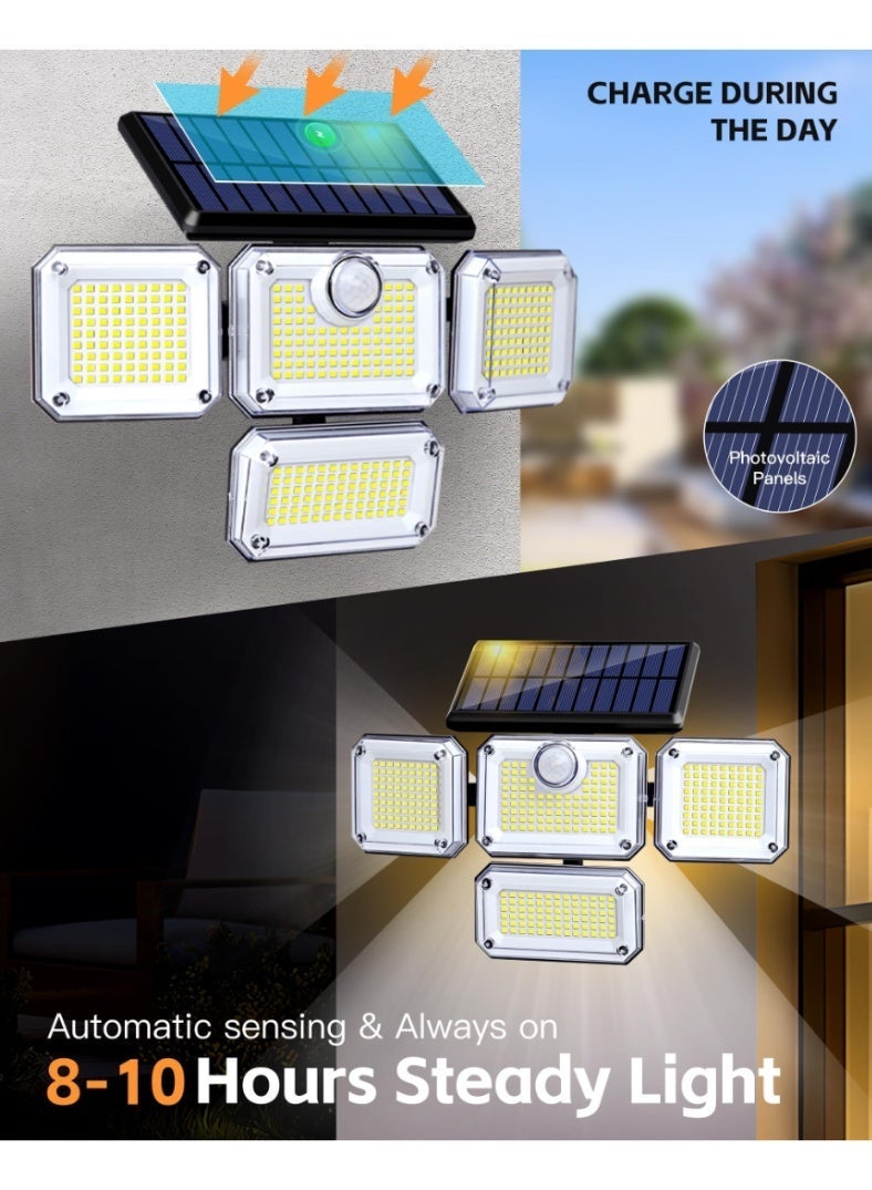 يلا بيك مصابيح شمسية خارجية، مصباح جداري LED رباعي الجوانب بمستشعر حركة ومقاوم للماء بمعيار IP65، 3 أوضاع إضاءة تعمل بالطاقة الشمسية للحديقة والفناء والشرفة (أبيض 6500 كلفن) - Image 3