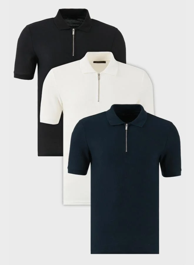 Buratti Buratti Cotton Regular Fit Half Zipper 3-Pack Polo Collar T-Shirt Men's Polo Collar T-Shirt 5902434S3