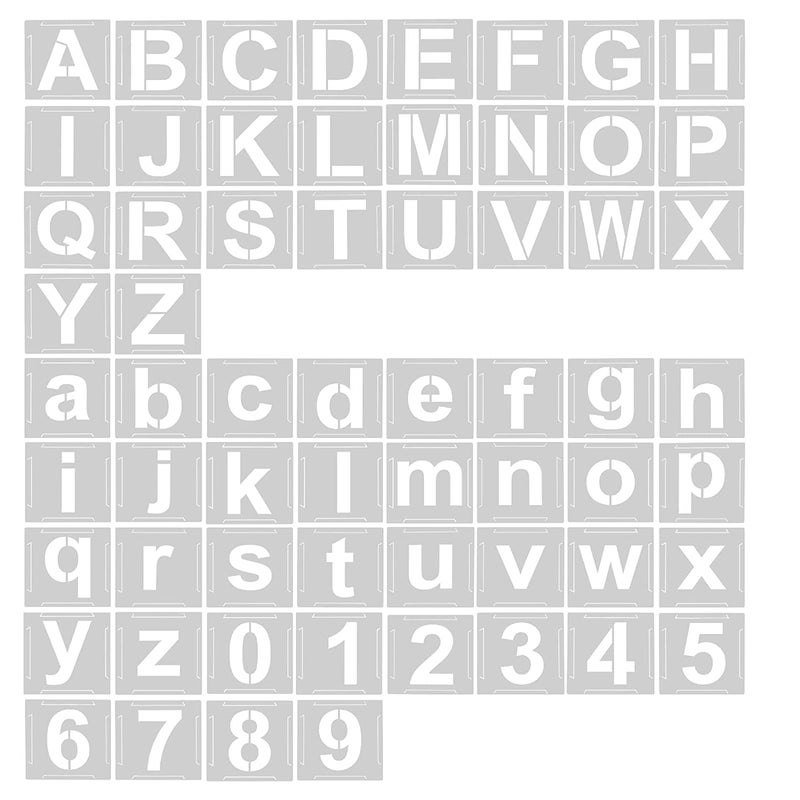 Dequera 62pcs Letter Number Stencils Reusable Plastic Letter Number Template Alphabet Stencil Interlocking Letter Stencils Letter Stencils for Painting on Wood and Art Project Craft Decoration 1 in
