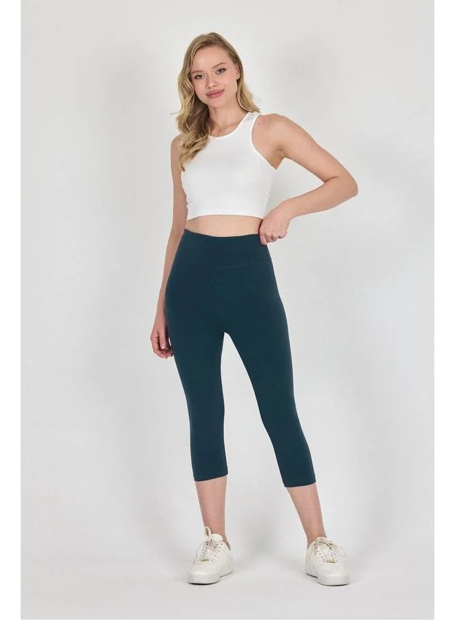 Mmetalic Women's Forest Green High Waist Shaping Capri Leggings.