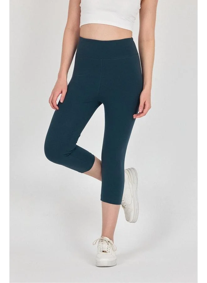 Mmetalic Women's Forest Green High Waist Shaping Capri Leggings.