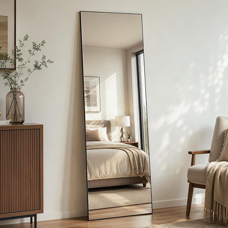 Antok 149 x 46 cm Full Length Mirror, Rectangular Standing Mirror, Aluminium Alloy Frame, Shatterproof Glass, Floor Mirror for Living Room, Dressing, Leaning, Wall Mounting, Black - Image 2