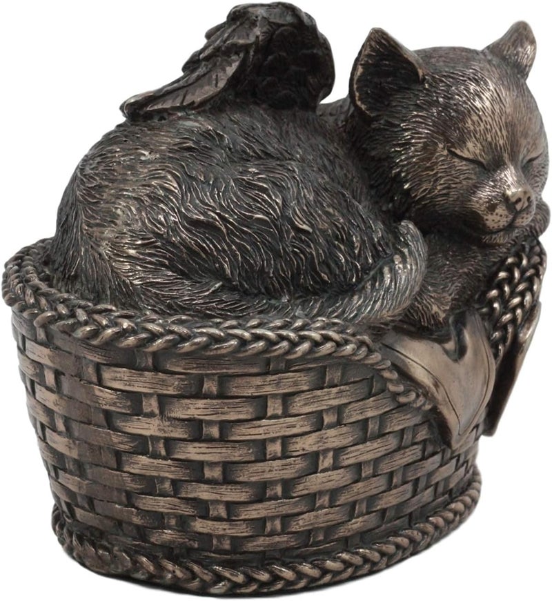 Ebros Gift Heavenly Angel Cat Sleeping in Wicker Bed Basket Cremation Urn Pet Memorial Statue Decor Figurine 6.5 Inch Long - Image 2