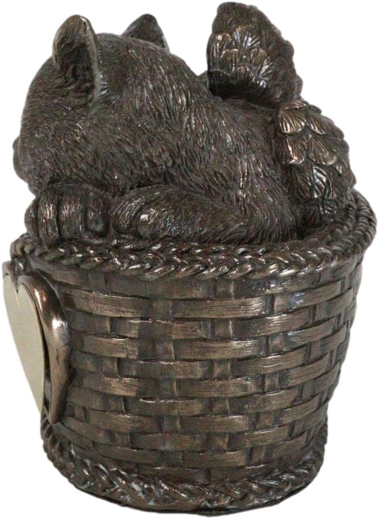 Ebros Gift Heavenly Angel Cat Sleeping in Wicker Bed Basket Cremation Urn Pet Memorial Statue Decor Figurine 6.5 Inch Long - Image 3