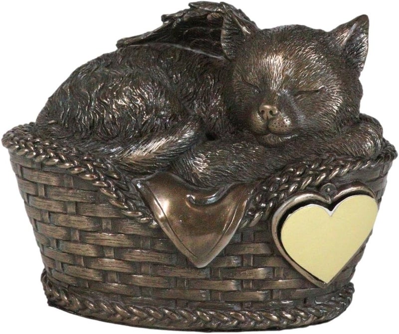 Ebros Gift Heavenly Angel Cat Sleeping in Wicker Bed Basket Cremation Urn Pet Memorial Statue Decor Figurine 6.5 Inch Long - Image 1