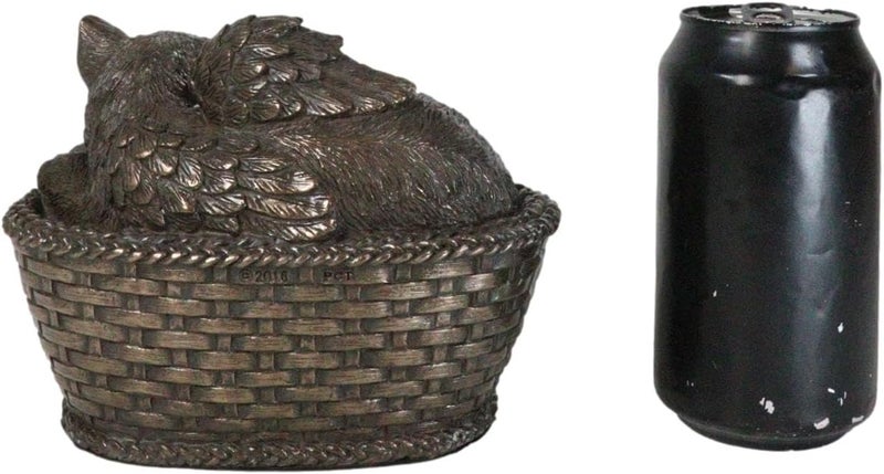 Ebros Gift Heavenly Angel Cat Sleeping in Wicker Bed Basket Cremation Urn Pet Memorial Statue Decor Figurine 6.5 Inch Long - Image 4