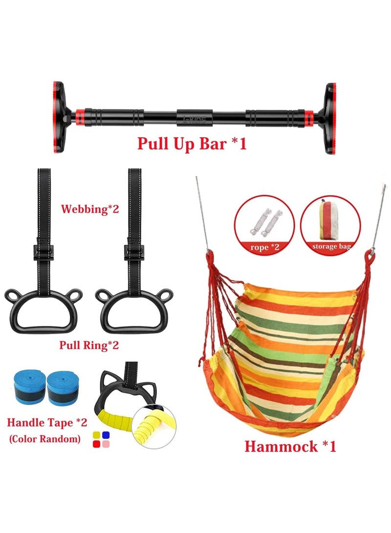 GGEROU Doorway Pull Up Bar with Indoor Swing Trapeze Bar and Cartoon Gymnastic Rings for Kids Adults,26in-39in with Yellow Swing  - Image 2