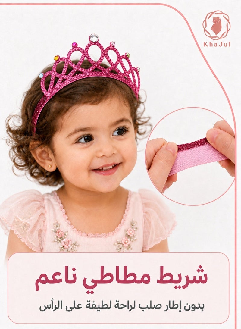 خاجول تاج رأس للأطفال – تاج أميرة مع أحجار كريستالية وترتر، عصابة رأس مرنة بدون إطار، أداة تصوير للبنات الصغيرات هدية عيد ميلاد (4 ألوان متوفرة) - Image 3