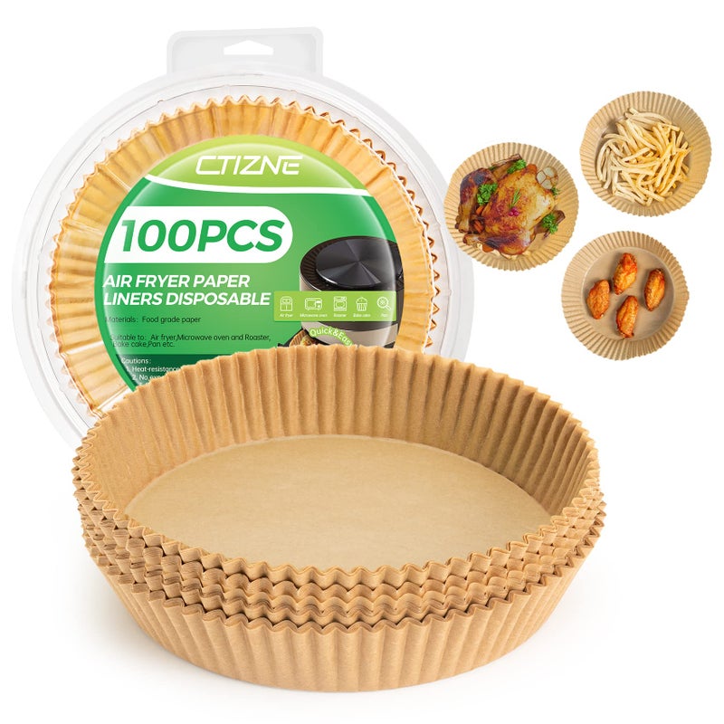 ctizne Air Fryer Paper Liner Disposable: 100Pcs 8 Inch Airfryer Insert Parchment Paper Sheets Grease And Water Proof Non Stick Basket Liners For Baking Cooking Roasting From Ctizne - Image 1