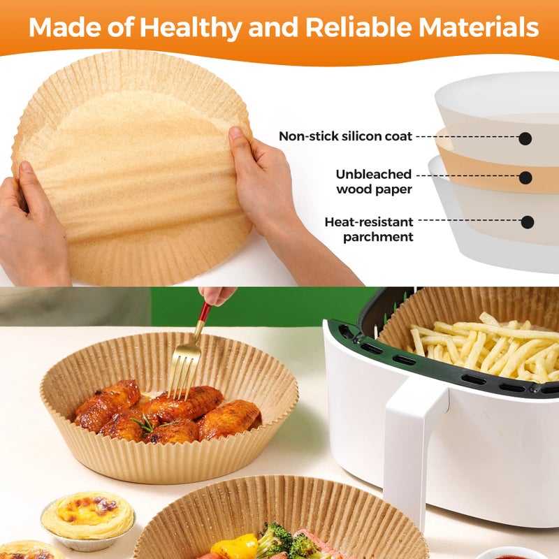 ctizne Air Fryer Paper Liner Disposable: 100Pcs 8 Inch Airfryer Insert Parchment Paper Sheets Grease And Water Proof Non Stick Basket Liners For Baking Cooking Roasting From Ctizne - Image 3