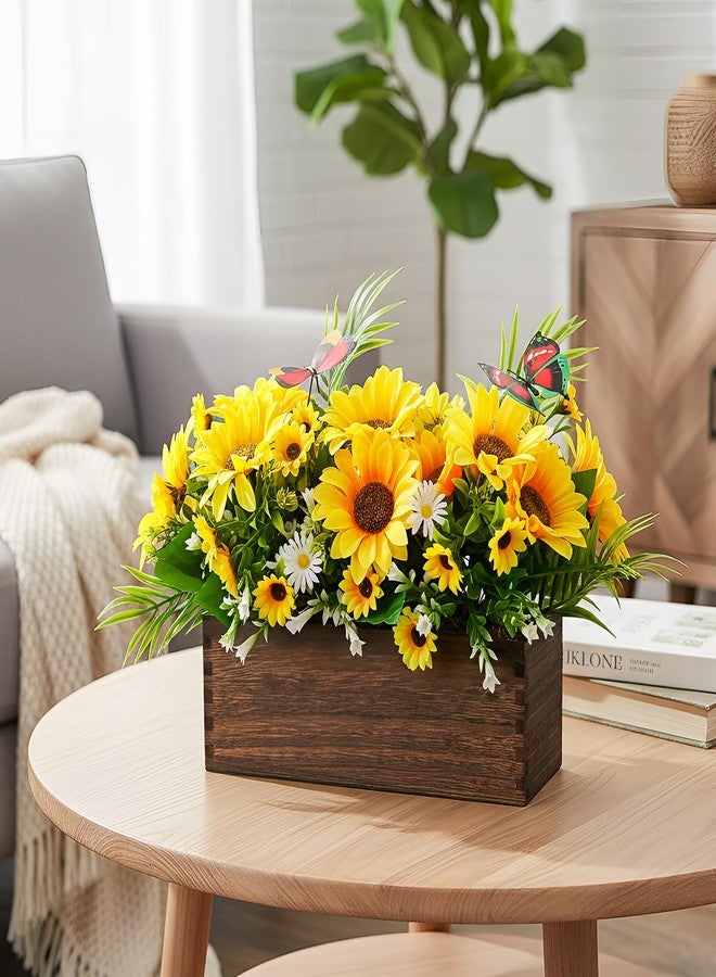 Singhoow 2 Pack Artificial Flower Centerpiece for Dining Table, Rustic Sunflower Flower Arrangement Wooden Planter Box Tray Spring Floral Arrangement for Farmhouse Wedding Reception Kitchen Decor - Image 4