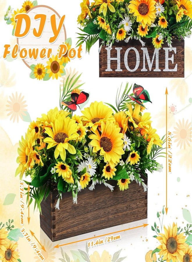 Singhoow 2 Pack Artificial Flower Centerpiece for Dining Table, Rustic Sunflower Flower Arrangement Wooden Planter Box Tray Spring Floral Arrangement for Farmhouse Wedding Reception Kitchen Decor - Image 2