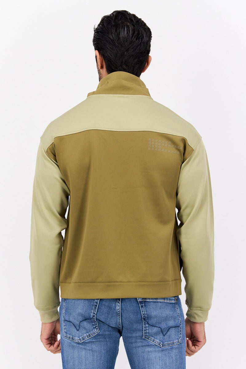 D RT Men High Neck Brand Logo Long Sleeves Sweatshirt, Olive - Image 3
