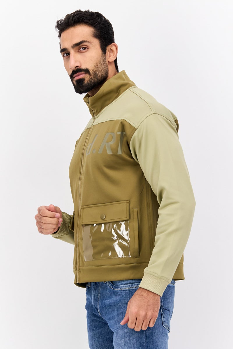 D RT Men High Neck Brand Logo Long Sleeves Sweatshirt, Olive - Image 2
