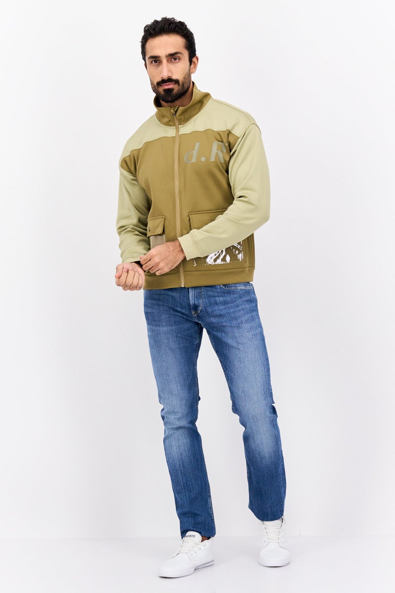 D RT Men High Neck Brand Logo Long Sleeves Sweatshirt, Olive - Image 4