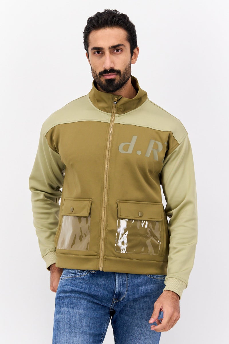 D RT Men High Neck Brand Logo Long Sleeves Sweatshirt, Olive - Image 1