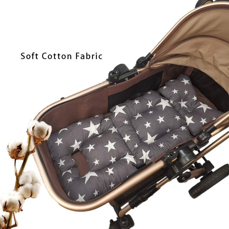 DODO NICI غطاء بطانة عربة الأطفال، غطاء بطانة مقعد السيارة، وسادة قطنية قابلة للعكس للرضع، عالمية لحامل الأطفال وعربة الأطفال، حشوة سميكة، غير قابلة للانزلاق، من دودي نيسي بنجمة رمادية - Image 2