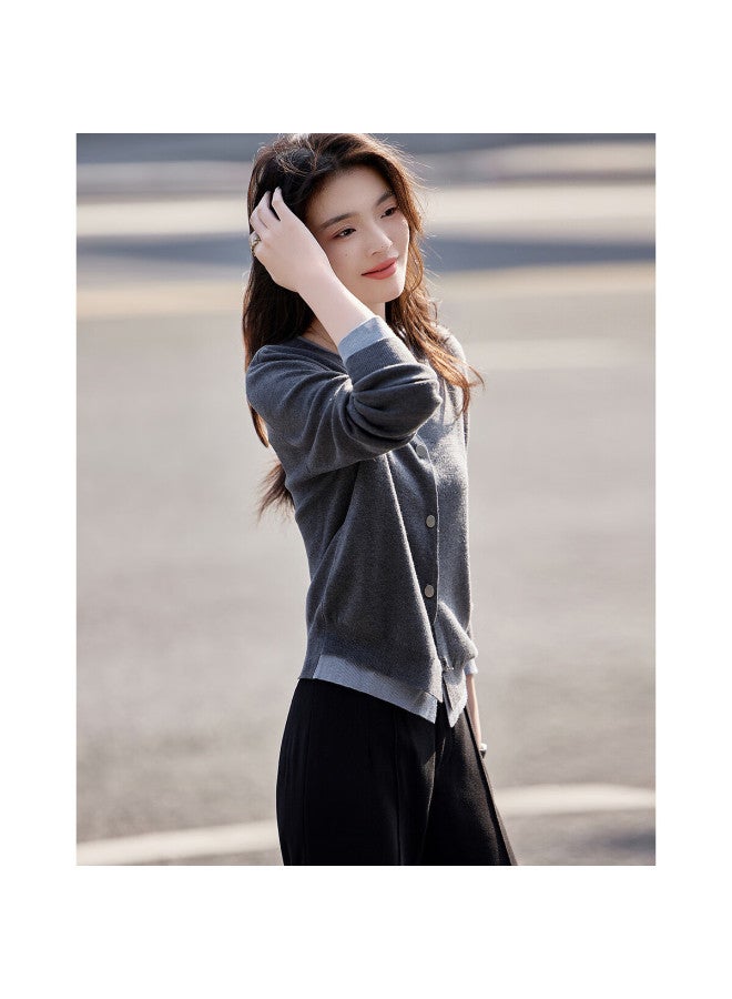 Dme "quiet Luxury Inspiration Wardrobe" Spring And Autumn Design Sense Fake Two-piece Contrast Color Line Shirt Decorative Button Knitted Sweater Women's Top - Image 1