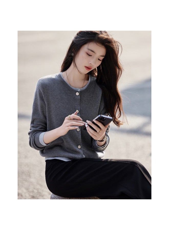 Dme "quiet Luxury Inspiration Wardrobe" Spring And Autumn Design Sense Fake Two-piece Contrast Color Line Shirt Decorative Button Knitted Sweater Women's Top - Image 4