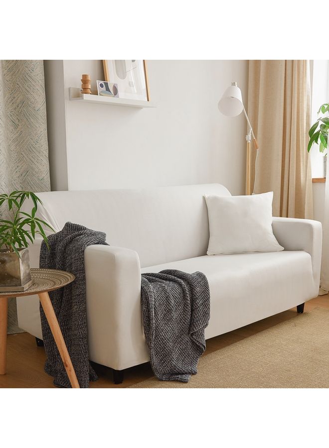 3-Seater Exquisitely Designed Wrinkle-free Full Coverage Stretchable Sofa Slipcover With One Cushion Cover White Length Stretch From 186 To 230cm - Image 5