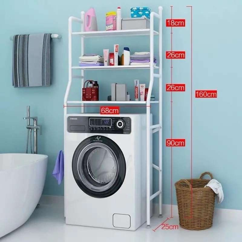 Ozoy 3 Layer Over The Washing Machine Storage Rack Metal Bathroom Shelf Space Saving Organizer for Laundry Room Wash Basin Floor Stand (White Round) - Image 2