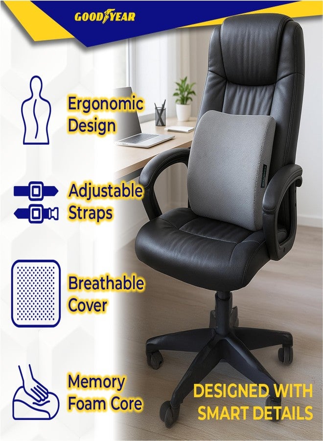 غوديير وسادة دعم أسفل الظهر المريحة من جوديير لكرسي المكتب ومقعد السيارة - وسادة دعم أسفل الظهر مملوءة بالجل، وسادة فاخرة لدعم الكرسي لتخفيف آلام أسفل الظهر واستخدامات متعددة - رمادي - Image 4