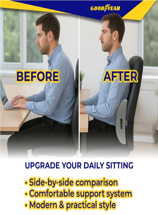 غوديير وسادة دعم أسفل الظهر المريحة من جوديير لكرسي المكتب ومقعد السيارة - وسادة دعم أسفل الظهر مملوءة بالجل، وسادة فاخرة لدعم الكرسي لتخفيف آلام أسفل الظهر واستخدامات متعددة - رمادي - Image 2