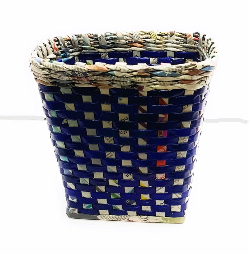 Sonas Creation Paperus Small Size 8 Inch TALL 5 Liter Blue Trapezoid Waste Basket Trashcan Indoor Planter OpenTop Dustbin Storage Basket Ecofriendly Handmade of Paper Ropes - Image 4