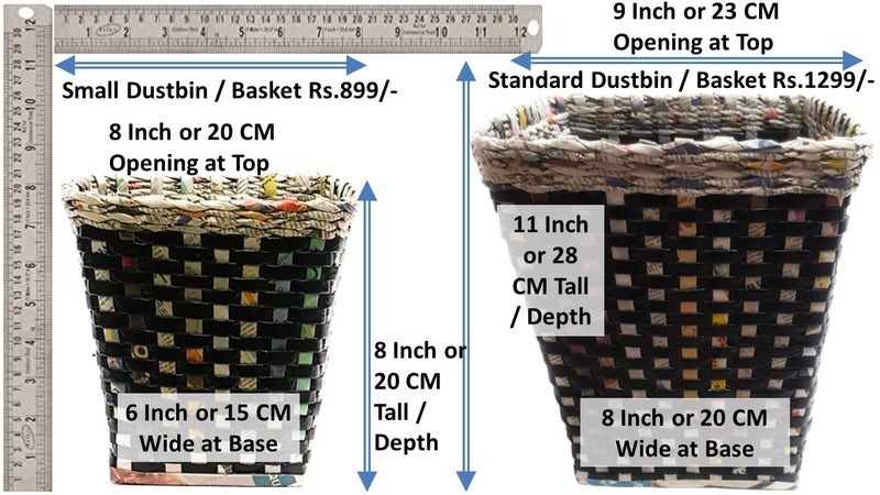 Sonas Creation Paperus Small Size 8 Inch TALL 5 Liter Blue Trapezoid Waste Basket Trashcan Indoor Planter OpenTop Dustbin Storage Basket Ecofriendly Handmade of Paper Ropes - Image 3