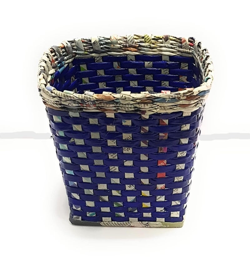 Sonas Creation Paperus Small Size 8 Inch TALL 5 Liter Blue Trapezoid Waste Basket Trashcan Indoor Planter OpenTop Dustbin Storage Basket Ecofriendly Handmade of Paper Ropes - Image 5