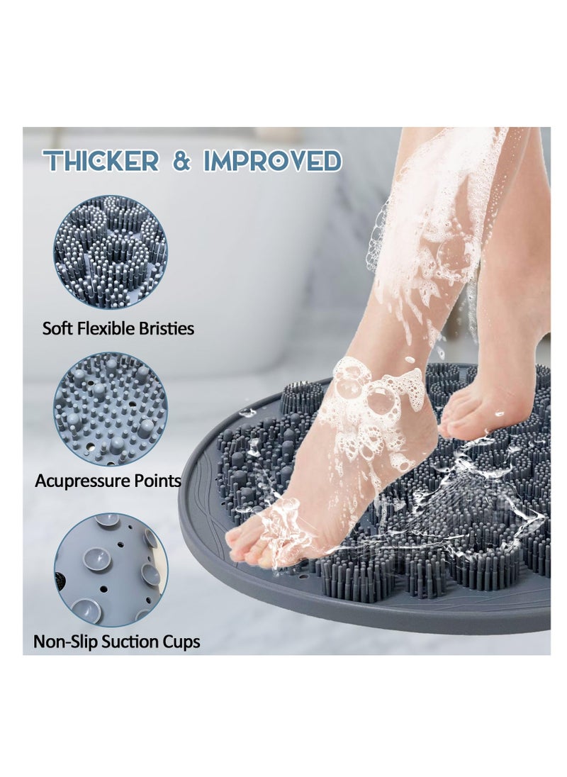 KASTWAVE - Foot Scrubber in Shower, Larger Silicone Foot Scrubber for Shower Floor, Foot & Back Body Exfoliator Massager Washer with Non Slip Suction Cup, Exfoliating Scrub Brush Pad for Women Men, Grey - Image 1