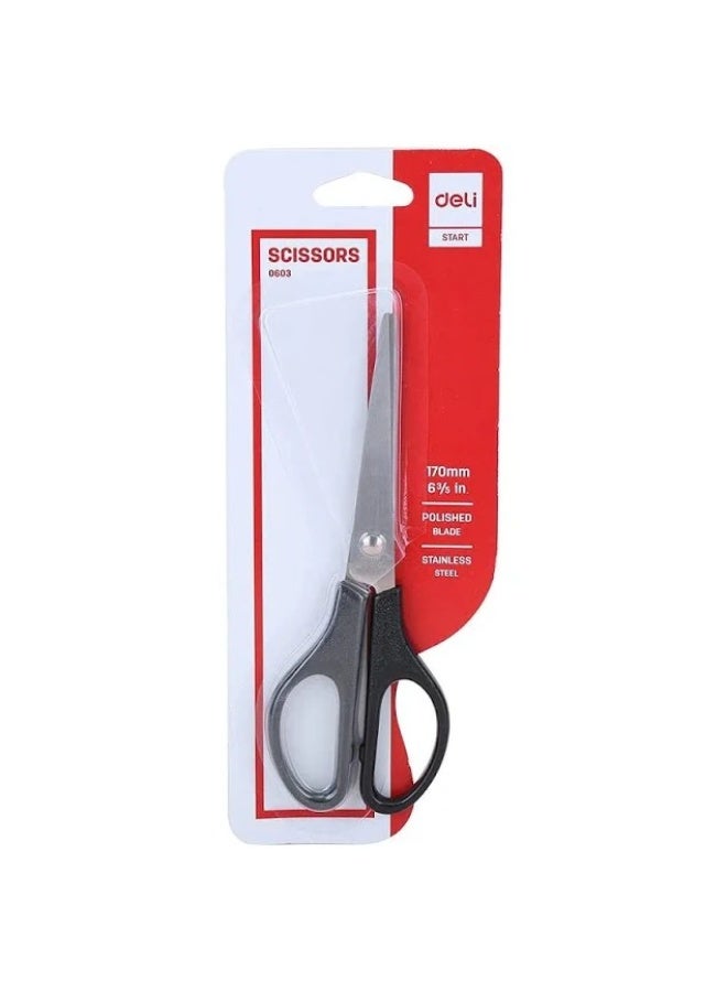 Deli Classic Scissors 0603 – 170mm Stainless Steel Office Scissor with Ergonomic Grip for Paper, Craft & General Use - Image 2