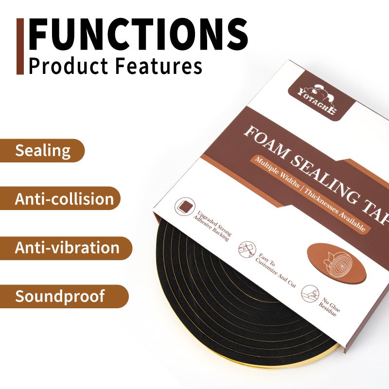 Yotache Foam Weather Stripping Seal Tape 3 Rolls 1/2" W X 1/8" T for Doors and Windows Gasket Insulation Soundproofing, 50 Ft Length (3 X 16.5 Ft Each) - Image 5
