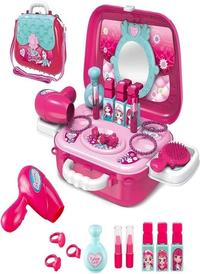 Pretend Play Cosmetic and Makeup Set with Portable Case Beauty Salon Toy Playset Birthday for Kids Girls Toddlers - 19 Pieces  - Image 1