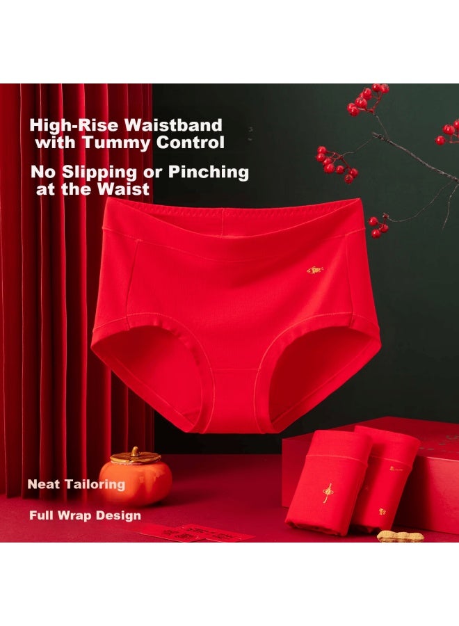 Top melon Dingguagua Women's Cotton High-waist Red Antibacterial Printed Underwear 3-pack China Red Size 165 - Image 2