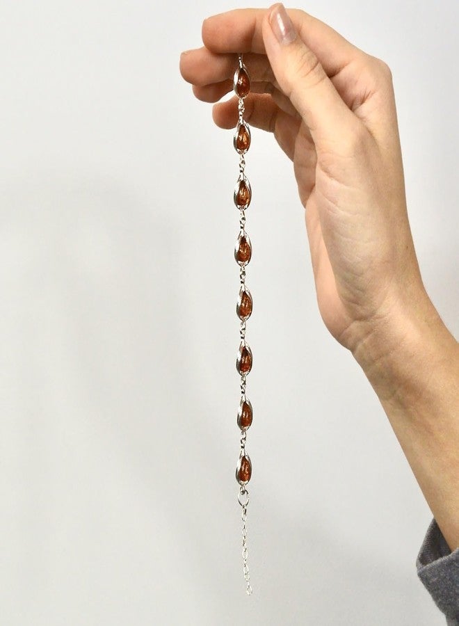 هوليداي غفت شوب سوار من الفضة الإسترلينية والعنبر البلطيقي على شكل كمثرى، سوار من العنبر البلطيقي الأصلي للنساء، مجوهرات العنبر للنساء، أساور العنبر للبالغين، مجموعة الفضة الإسترلينية - Image 4